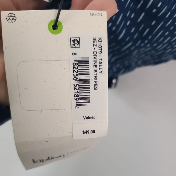 NEW Kipling Divine Stripes Blue Sling Crossbody Bag. Monkey. NWT. MSRP $49 - Picture 5 of 5